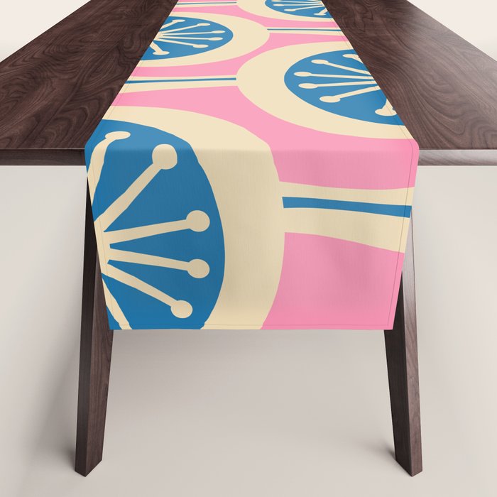 Mid Century Modern Atomic Drops Retro Pattern in Pink and Blue Table Runner Gallery Image 1