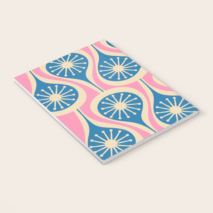 Mid Century Modern Atomic Drops Retro Pattern in Pink and Blue Notebook Gallery Image 3