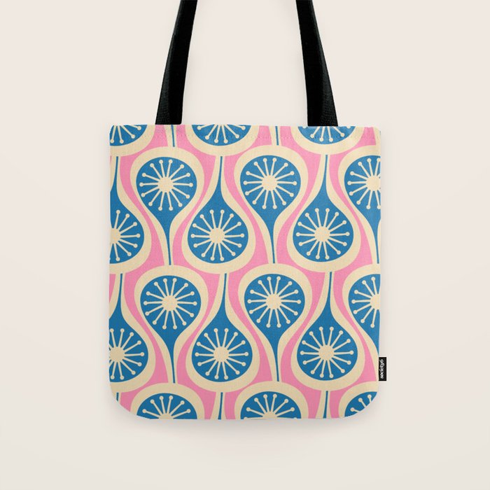 Mid Century Modern Atomic Drops Retro Pattern in Pink and Blue Tote Bag Gallery Image 1