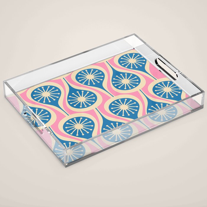 Mid Century Modern Atomic Drops Retro Pattern in Pink and Blue Acrylic Tray Gallery Image 1