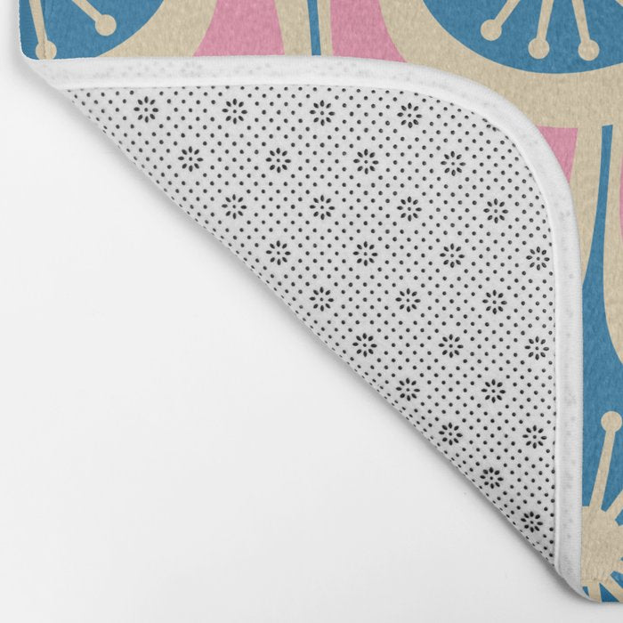 Mid Century Modern Atomic Drops Retro Pattern in Pink and Blue Bath Mat Gallery Image 2