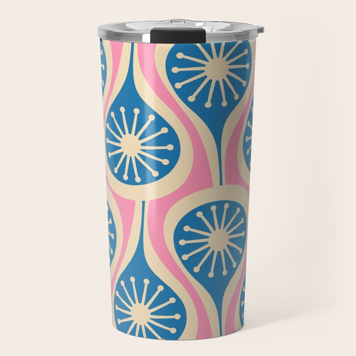 Mid Century Modern Atomic Drops Retro Pattern in Pink and Blue Travel Mug Gallery Image 1