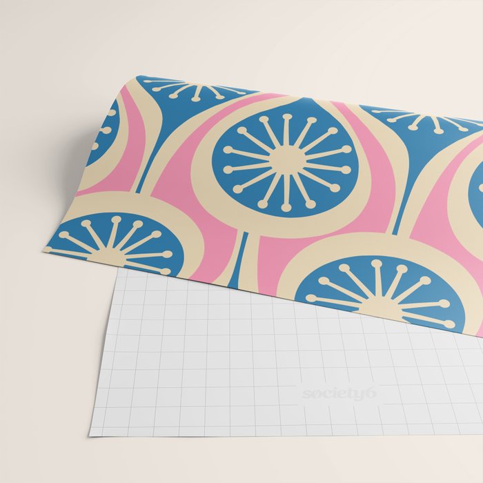 Mid Century Modern Atomic Drops Retro Pattern in Pink and Blue Wrapping Paper Gallery Image 2