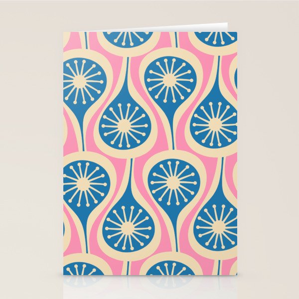 Mid Century Modern Atomic Drops Retro Pattern in Pink and Blue Stationery Card Gallery Image 1