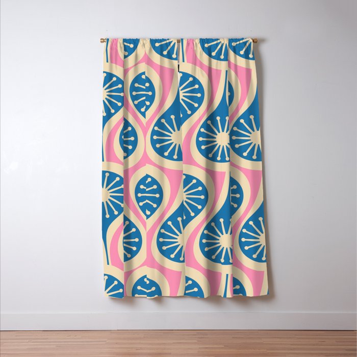 Mid Century Modern Atomic Drops Retro Pattern in Pink and Blue Window Curtain Gallery Image 3