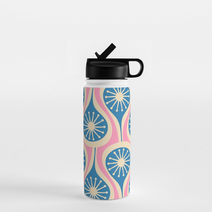 Mid Century Modern Atomic Drops Retro Pattern in Pink and Blue Water Bottle Gallery Image 1