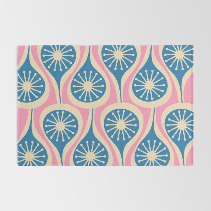 Mid Century Modern Atomic Drops Retro Pattern in Pink and Blue Rug Gallery Image 2