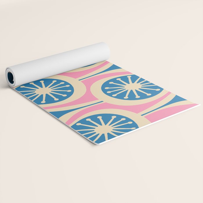 Mid Century Modern Atomic Drops Retro Pattern in Pink and Blue Yoga Mat Gallery Image 2