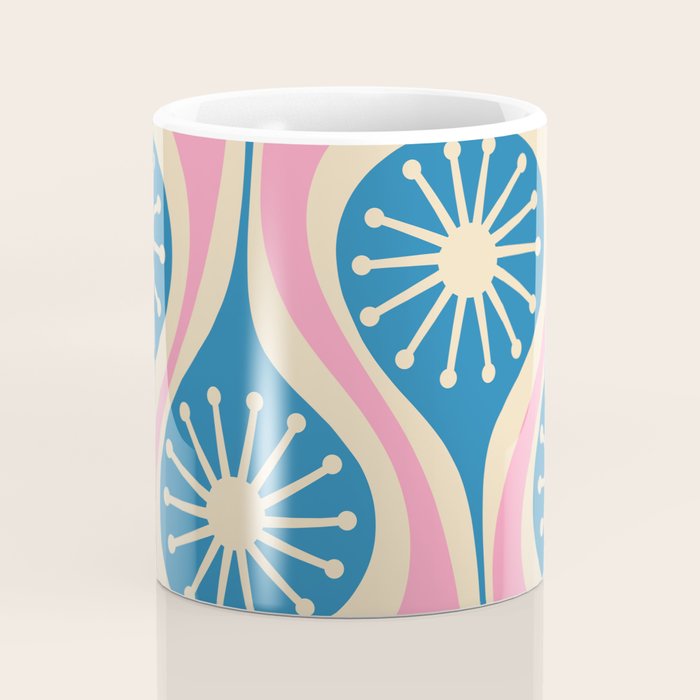 Mid Century Modern Atomic Drops Retro Pattern in Pink and Blue Coffee Mug Gallery Image 4
