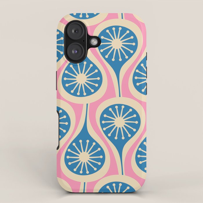 Mid Century Modern Atomic Drops Retro Pattern in Pink and Blue iPhone Case Gallery Image 1