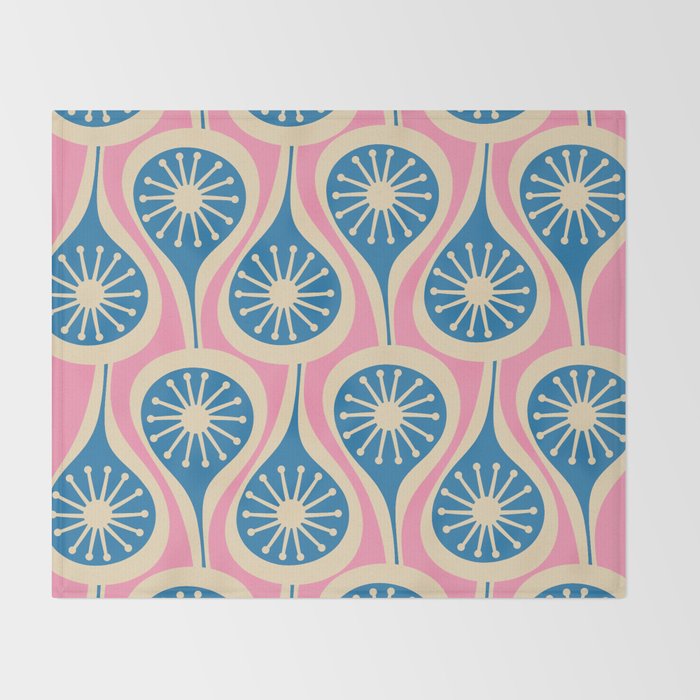 Mid Century Modern Atomic Drops Retro Pattern in Pink and Blue Throw Blanket Gallery Image 2