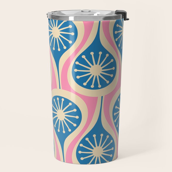 Mid Century Modern Atomic Drops Retro Pattern in Pink and Blue Travel Mug Gallery Image 2