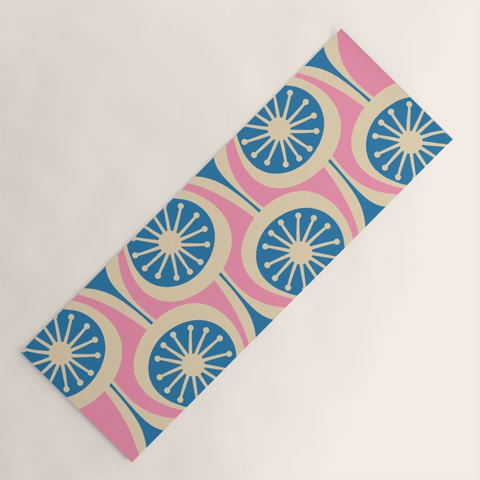 Mid Century Modern Atomic Drops Retro Pattern in Pink and Blue Yoga Mat Gallery Image 1