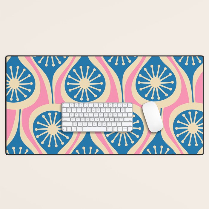 Mid Century Modern Atomic Drops Retro Pattern in Pink and Blue Desk Mat Gallery Image 1