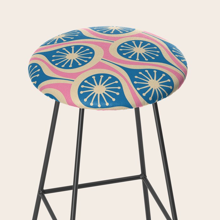 Mid Century Modern Atomic Drops Retro Pattern in Pink and Blue Stool Gallery Image 2