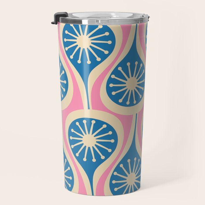 Mid Century Modern Atomic Drops Retro Pattern in Pink and Blue Travel Mug Gallery Image 3