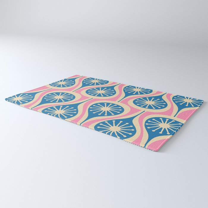 Mid Century Modern Atomic Drops Retro Pattern in Pink and Blue Rug Gallery Image 3