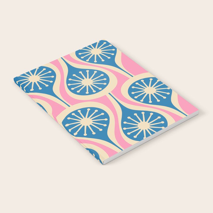 Mid Century Modern Atomic Drops Retro Pattern in Pink and Blue Notebook Gallery Image 2