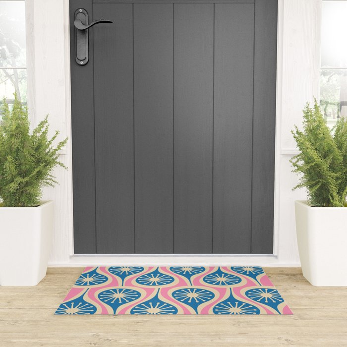 Mid Century Modern Atomic Drops Retro Pattern in Pink and Blue Welcome Mat Gallery Image 3