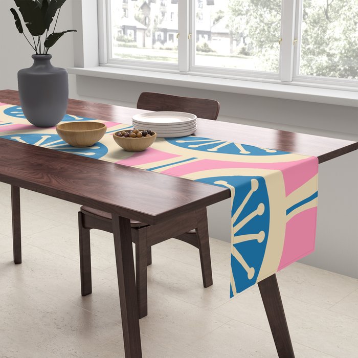 Mid Century Modern Atomic Drops Retro Pattern in Pink and Blue Table Runner Gallery Image 2