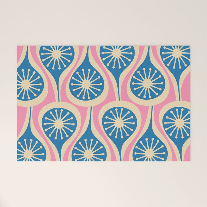 Mid Century Modern Atomic Drops Retro Pattern in Pink and Blue Welcome Mat Gallery Image 1