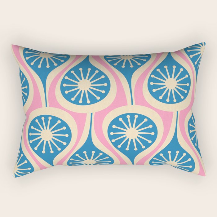 Mid Century Modern Atomic Drops Retro Pattern in Pink and Blue Rectangular Pillow Gallery Image 2