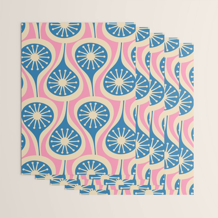 Mid Century Modern Atomic Drops Retro Pattern in Pink and Blue Wrapping Paper Gallery Image 3