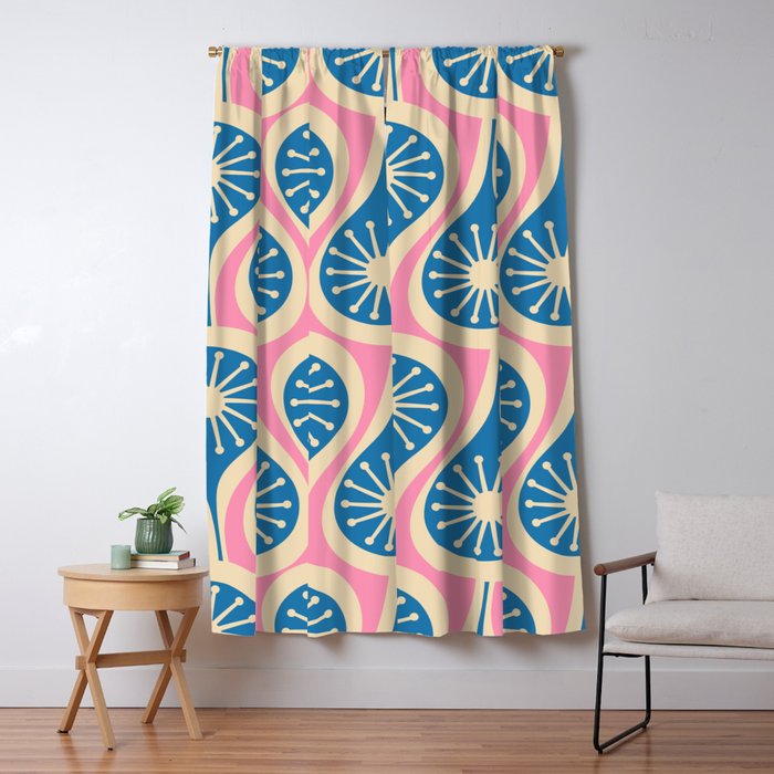 Mid Century Modern Atomic Drops Retro Pattern in Pink and Blue Window Curtain Gallery Image 1