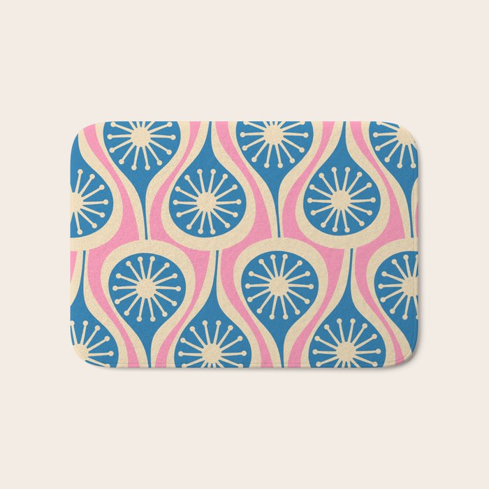 Mid Century Modern Atomic Drops Retro Pattern in Pink and Blue Bath Mat Gallery Image 1