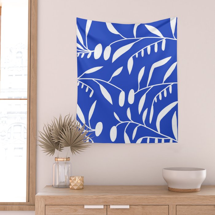 botanical leaf-blue  Wall Tapestry Gallery Image 2