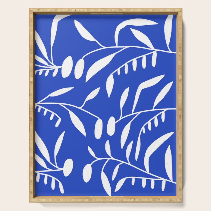 botanical leaf-blue  Serving Tray Gallery Image 1
