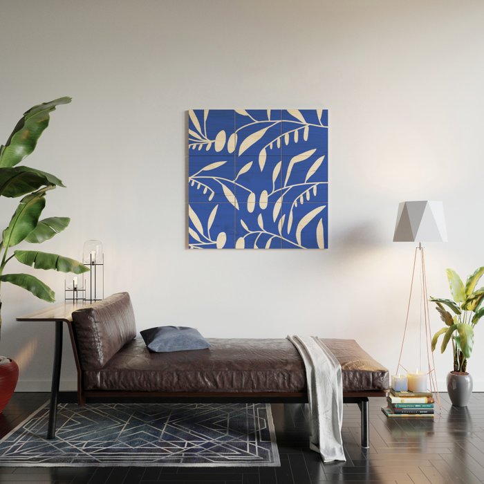 botanical leaf-blue  Wood Wall Art Gallery Image 2