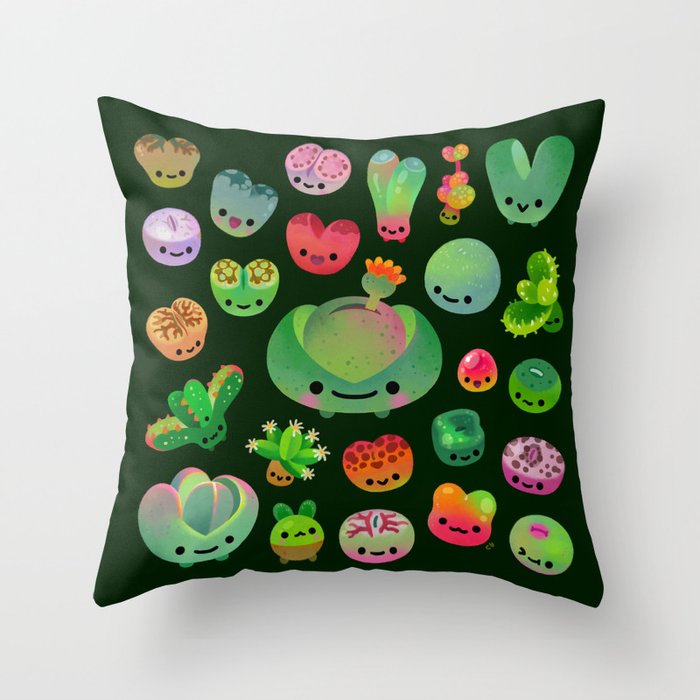Baby succulent 3 - Mesembs (dark) Throw Pillow Gallery Image 1