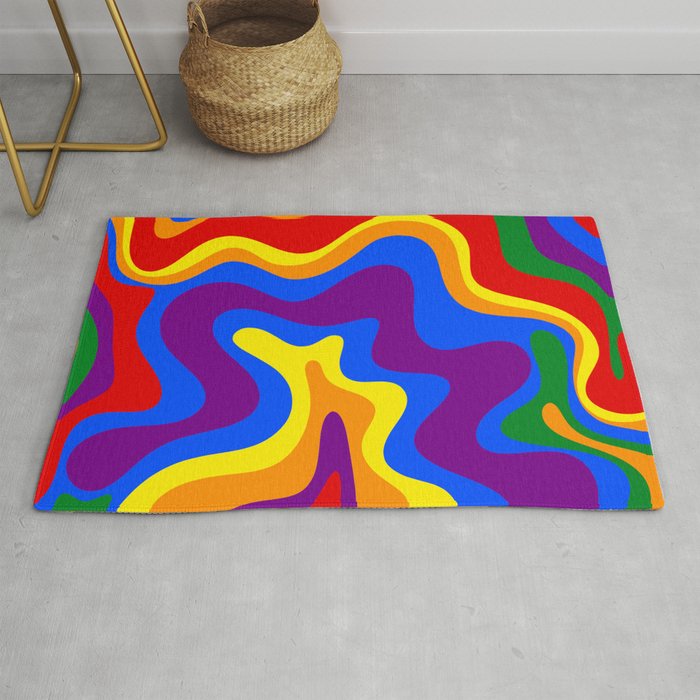 Rainbow Pride Colorful Retro Liquid Swirl Abstract Pattern Rug Gallery Image 1