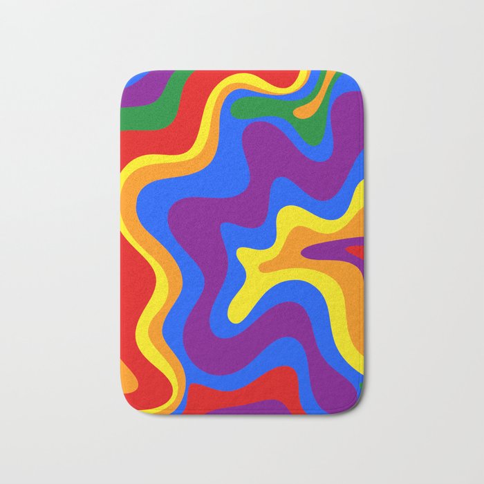 Rainbow Pride Colorful Retro Liquid Swirl Abstract Pattern Bath Mat Gallery Image 1