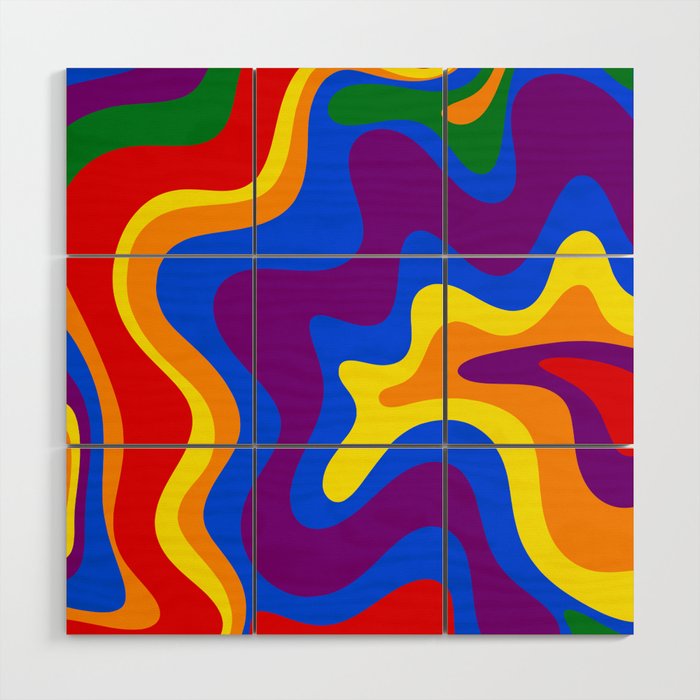 Rainbow Pride Colorful Retro Liquid Swirl Abstract Pattern Wood Wall Art Gallery Image 1