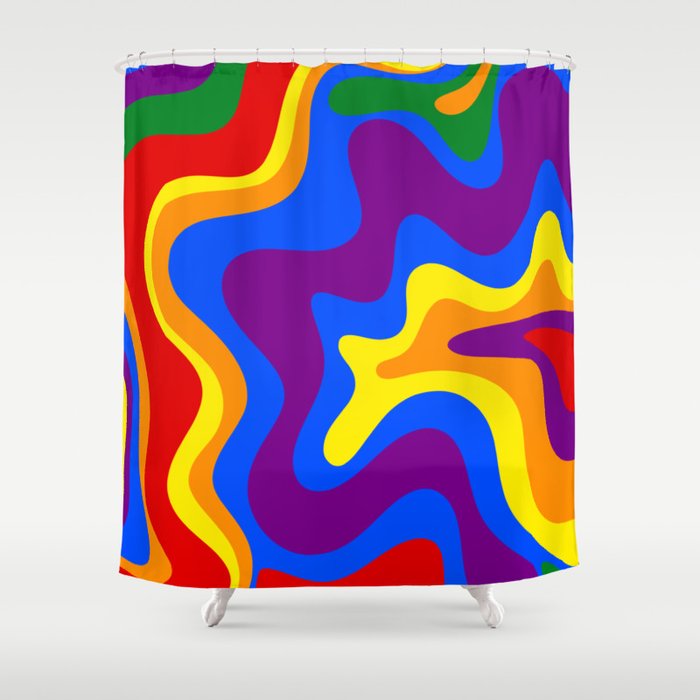 Rainbow Pride Colorful Retro Liquid Swirl Abstract Pattern Shower Curtain Gallery Image 1