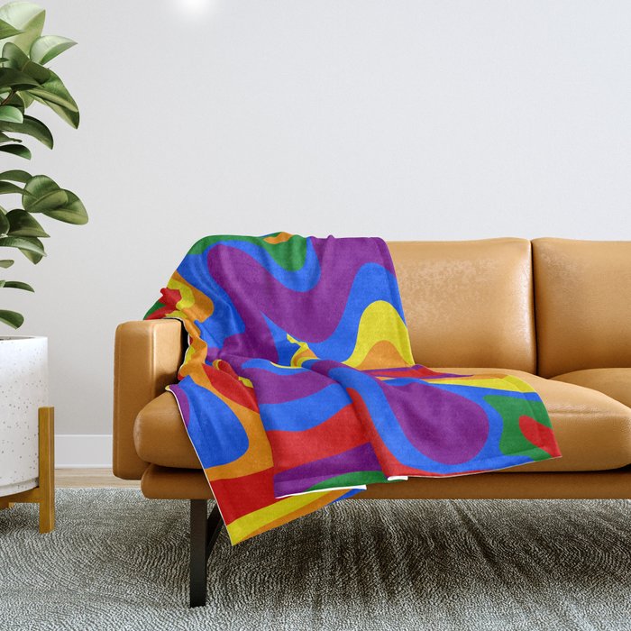 Rainbow Pride Colorful Retro Liquid Swirl Abstract Pattern Throw Blanket Gallery Image 1