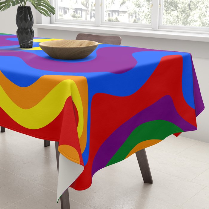 Rainbow Pride Colorful Retro Liquid Swirl Abstract Pattern Tablecloth Gallery Image 3