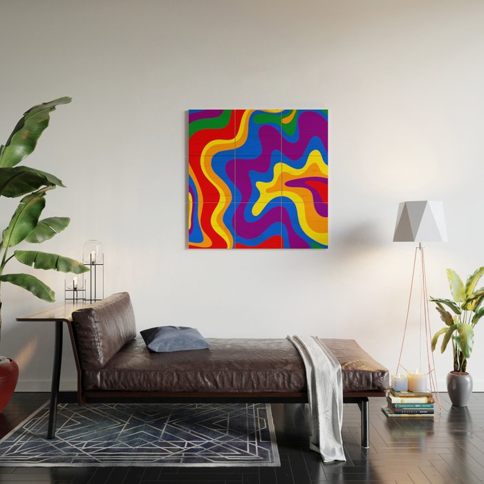 Rainbow Pride Colorful Retro Liquid Swirl Abstract Pattern Wood Wall Art Gallery Image 2