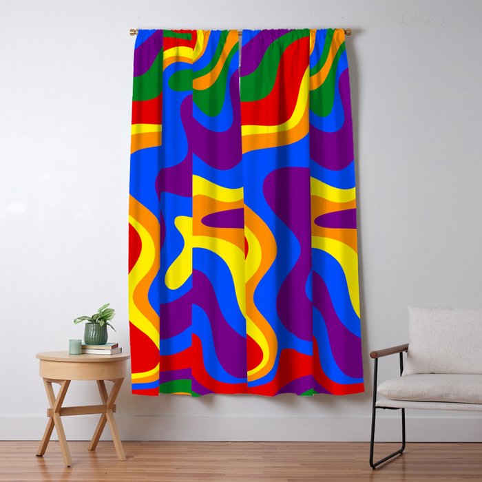 Rainbow Pride Colorful Retro Liquid Swirl Abstract Pattern Window Curtain Gallery Image 5
