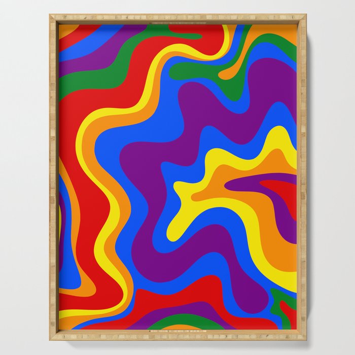 Rainbow Pride Colorful Retro Liquid Swirl Abstract Pattern Serving Tray Gallery Image 1