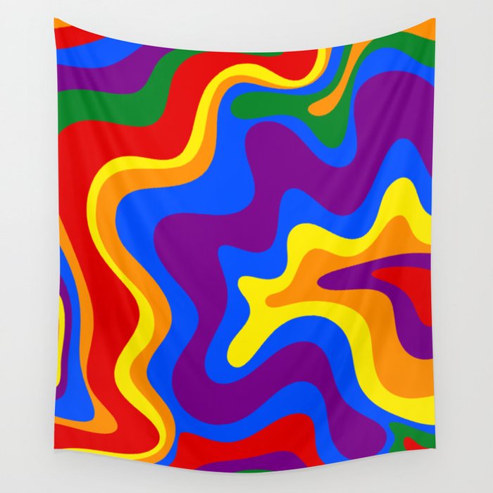 Rainbow Pride Colorful Retro Liquid Swirl Abstract Pattern Wall Tapestry Gallery Image 4