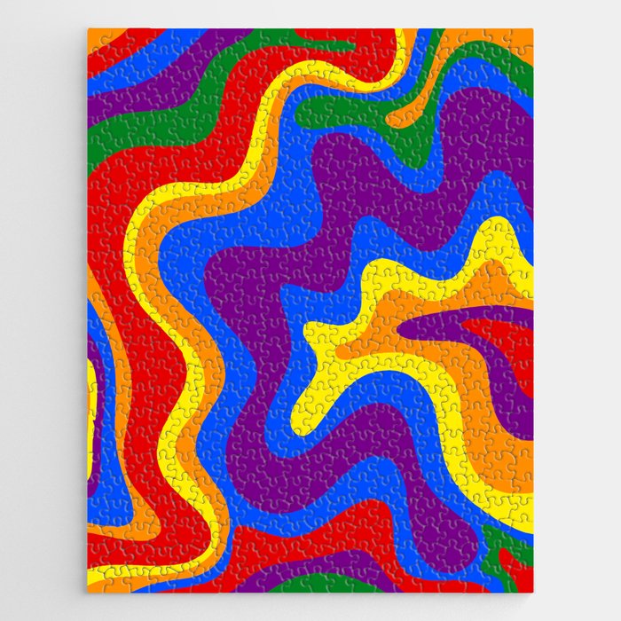 Rainbow Pride Colorful Retro Liquid Swirl Abstract Pattern Jigsaw Puzzle Gallery Image 1