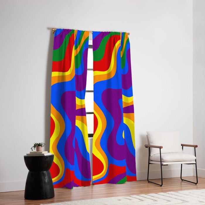 Rainbow Pride Colorful Retro Liquid Swirl Abstract Pattern Window Curtain Gallery Image 2