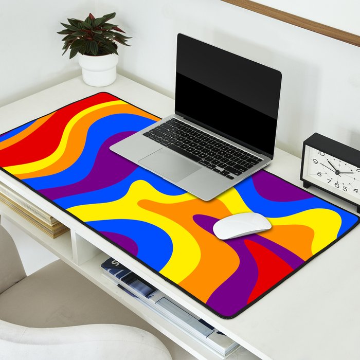 Rainbow Pride Colorful Retro Liquid Swirl Abstract Pattern Desk Mat Gallery Image 2