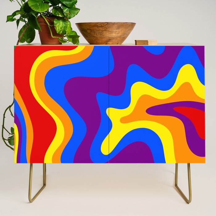 Rainbow Pride Colorful Retro Liquid Swirl Abstract Pattern Credenza Gallery Image 1