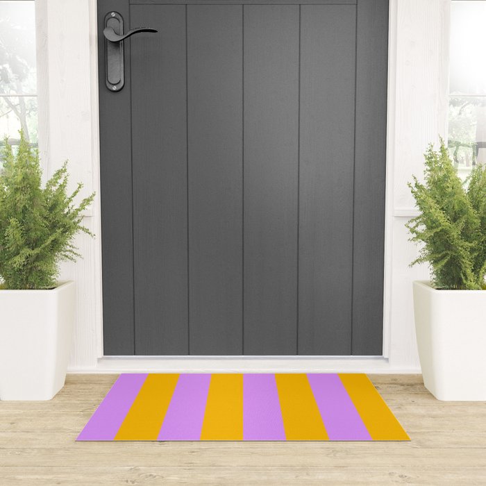 Sunny yellow and purple stripes Welcome Mat Gallery Image 3