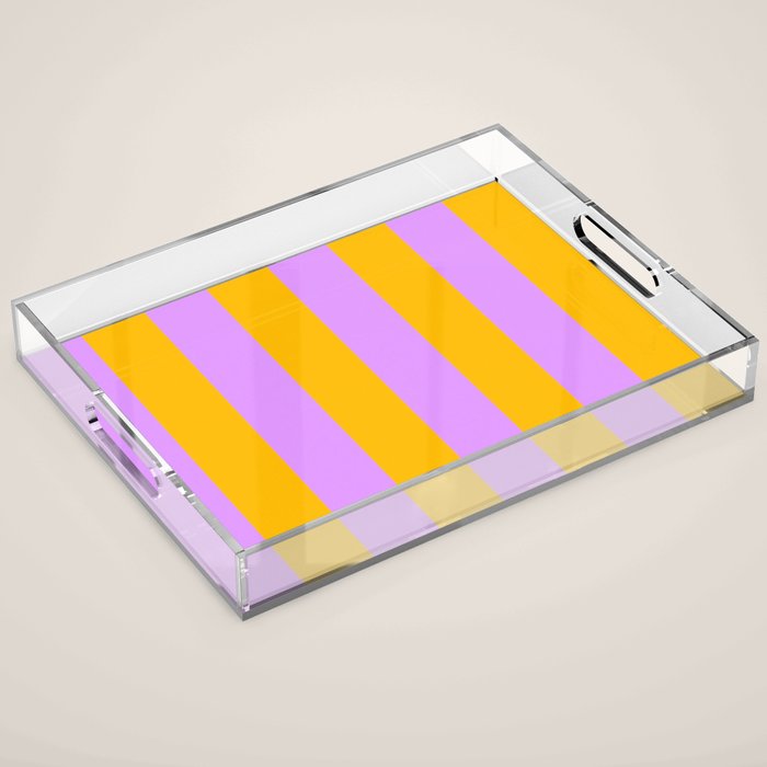 Sunny yellow and purple stripes Acrylic Tray Gallery Image 1