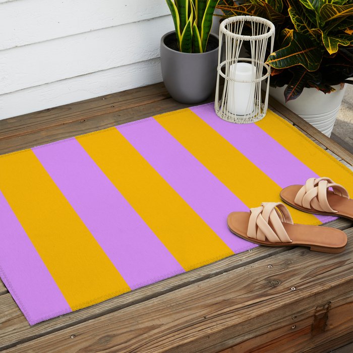 Sunny yellow and purple stripes Outdoor Rug Gallery Image 2